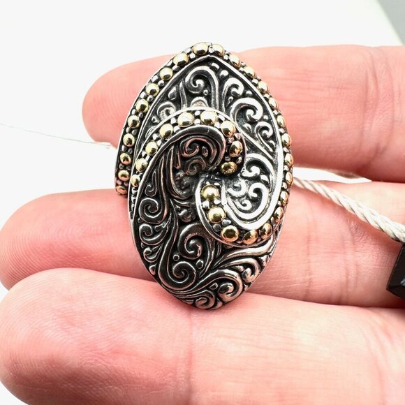 Samuel Benham Women Ring 18K Yellow Gold Sterling Silver Balinese Swirl Size 7 - Picture 5 of 6